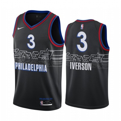 Nike Philadelphia 76ers #3 Allen Iverson Black Youth NBA Swingman 2020-21 City Edition Jersey